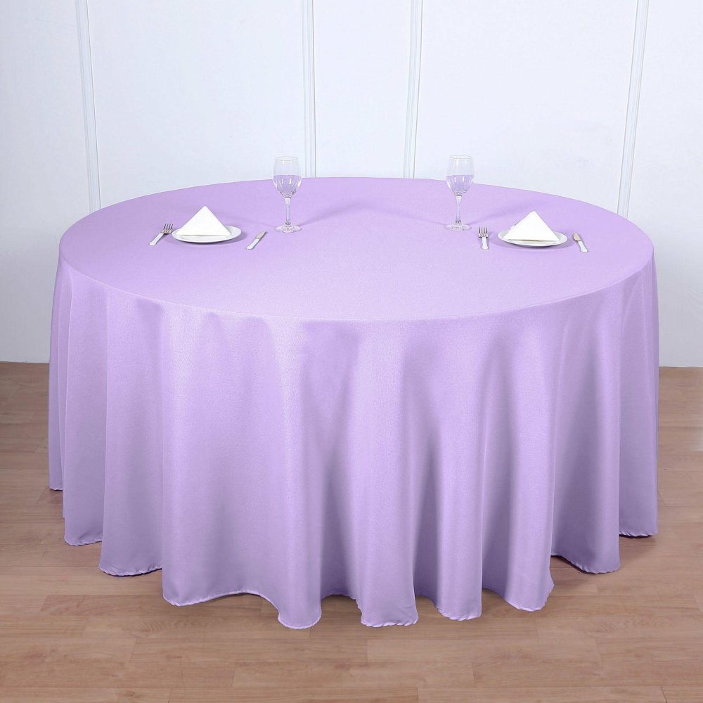 Lavender Lilac Seamless Polyester Round Tablecloth 120″ for 5 Foot Table With Floor-Length Drop  |   Polyester Polyester Lavender Lilac