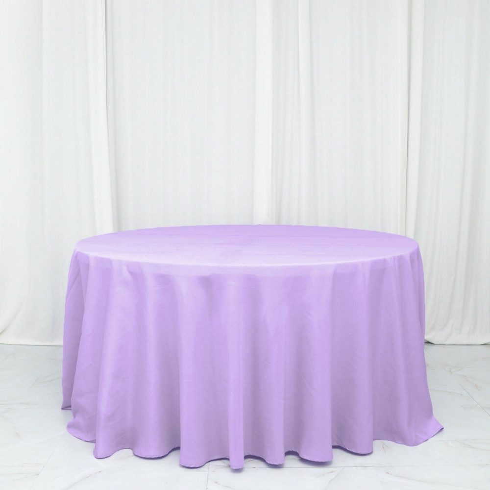 Lavender Lilac Seamless Polyester Round Tablecloth 132″ for 6 Foot Table With Floor-Length Drop  |   Polyester Polyester Lavender Lilac