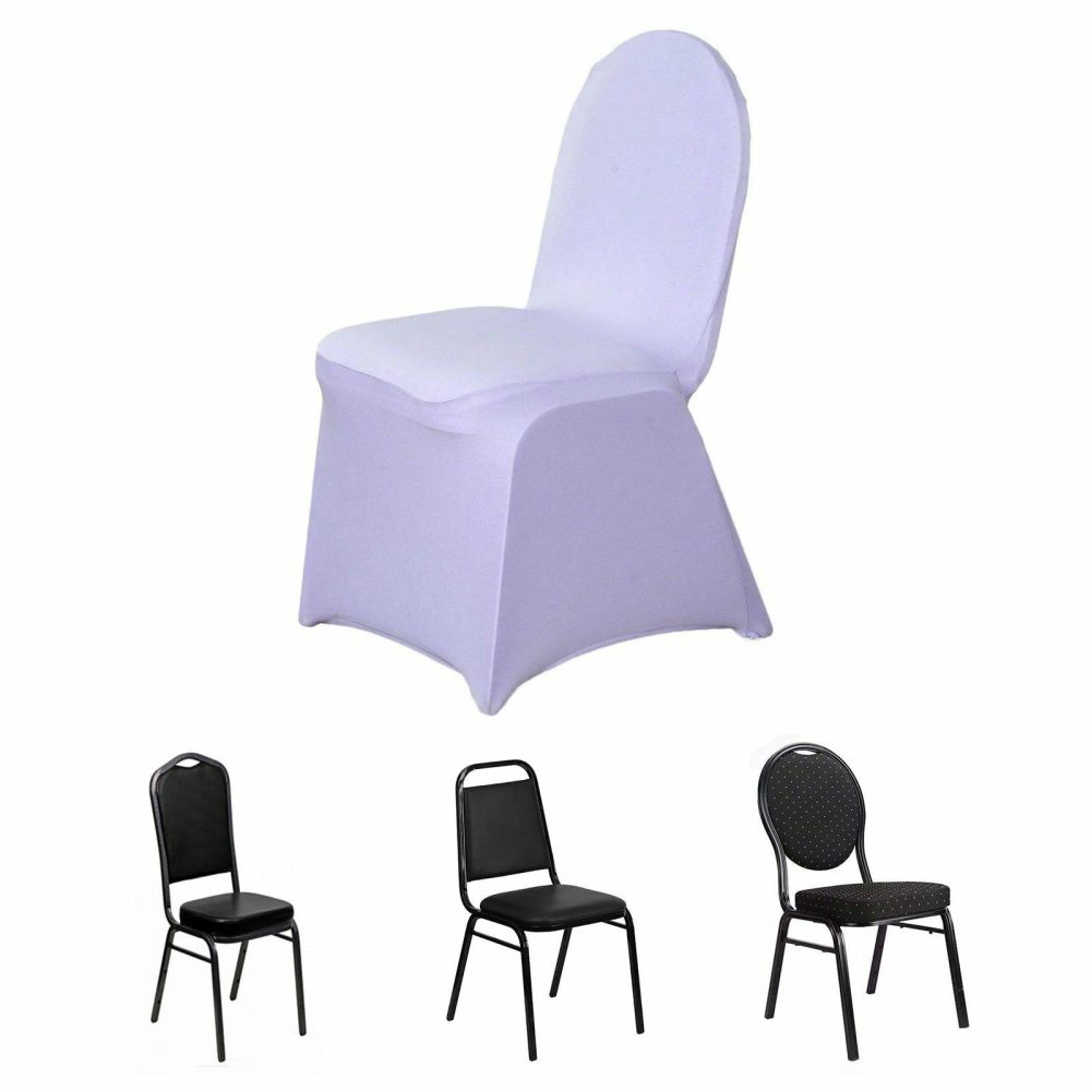 Lavender Lilac Spandex Stretch Fitted Banquet Slip On Chair Cover 160 GSM  |   Spandex Fitted Banquet Chair Covers Lavender Lilac