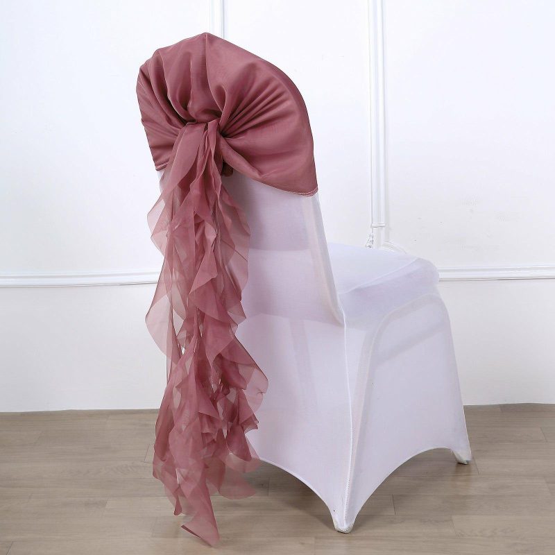 Mauve / Cinnamon Rose Chiffon Curly Chair Sash  |   Organza & Chiffon Chair Sashes Mauve