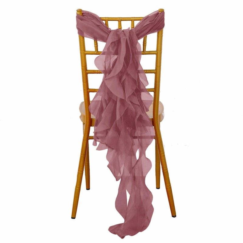 Mauve / Cinnamon Rose Chiffon Curly Chair Sash  |   Organza & Chiffon Chair Sashes Mauve