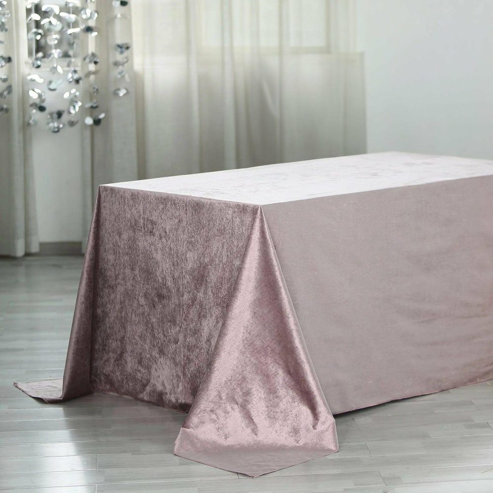 Mauve Seamless Premium Velvet Rectangle Tablecloth, Reusable Linen 90″x156″ for 8 Foot Table With Floor-Length Drop  |   Velvet & Flocking Tablecloths Mauve