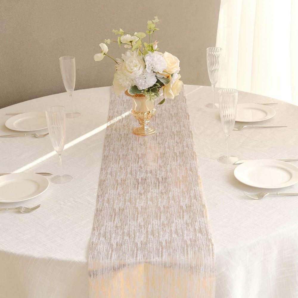 Metallic Gold Brushed Non-Woven Faux Suede Table Runner – 11″x108″  |   Stylish Stylish Stylish