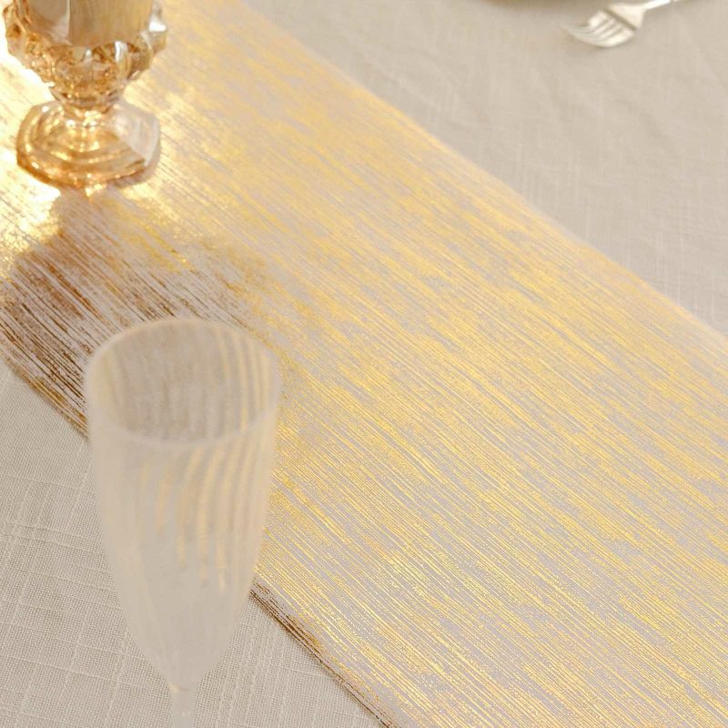 Metallic Gold Brushed Non-Woven Faux Suede Table Runner – 11″x108″  |   Stylish Stylish Stylish