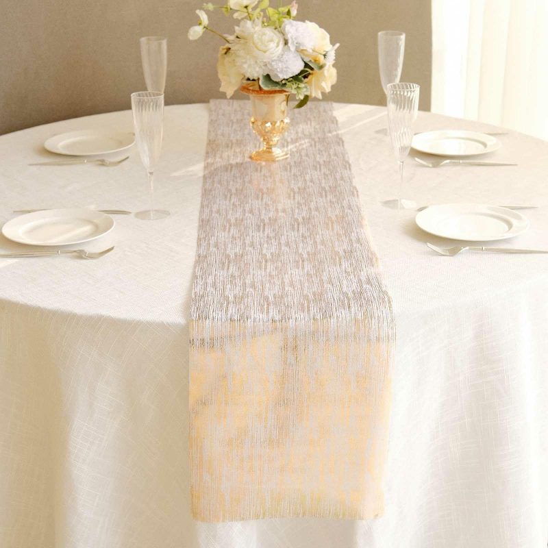 Metallic Gold Brushed Non-Woven Faux Suede Table Runner – 11″x108″  |   Stylish Stylish Stylish