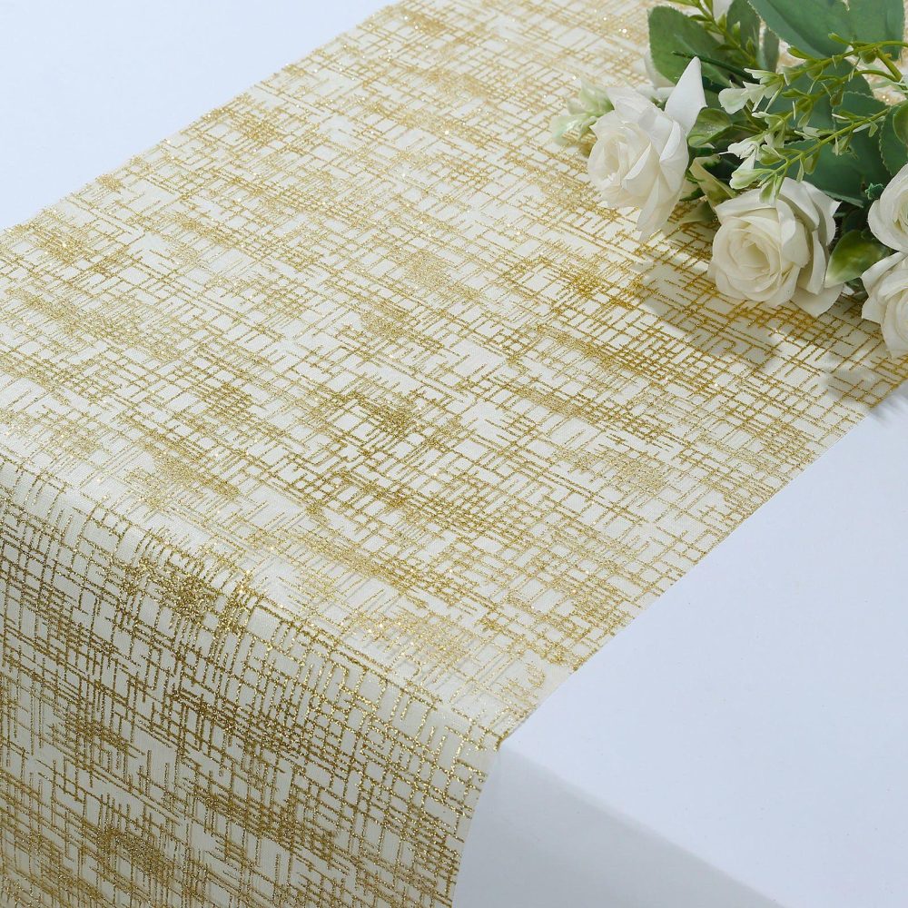 Metallic Gold Glitter Mesh Polyester Table Runner – 11″x108″  |   Stylish Stylish Metallic Gold