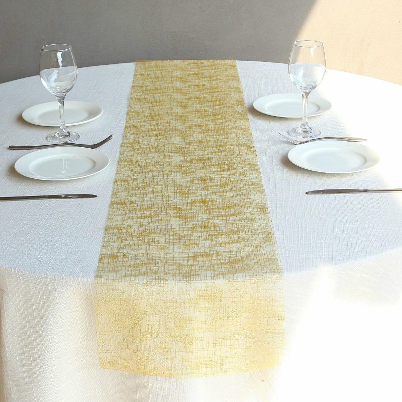 Metallic Gold Glitter Mesh Polyester Table Runner – 11″x108″  |   Stylish Stylish Metallic Gold