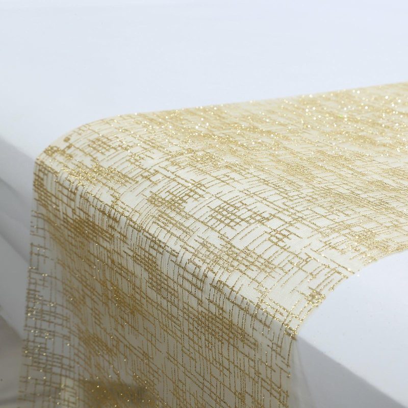 Metallic Gold Glitter Mesh Polyester Table Runner – 11″x108″  |   Stylish Stylish Metallic Gold