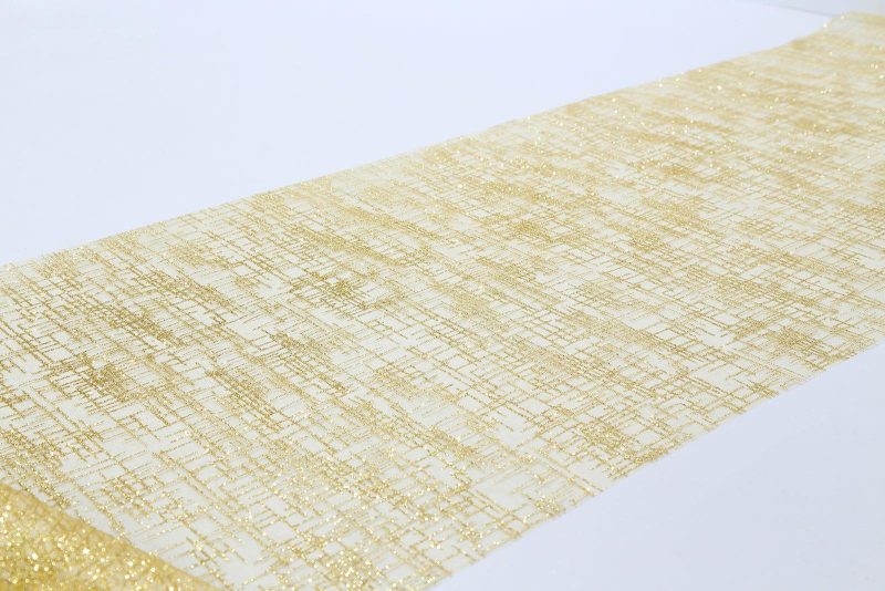 Metallic Gold Glitter Mesh Polyester Table Runner – 11″x108″  |   Stylish Stylish Metallic Gold