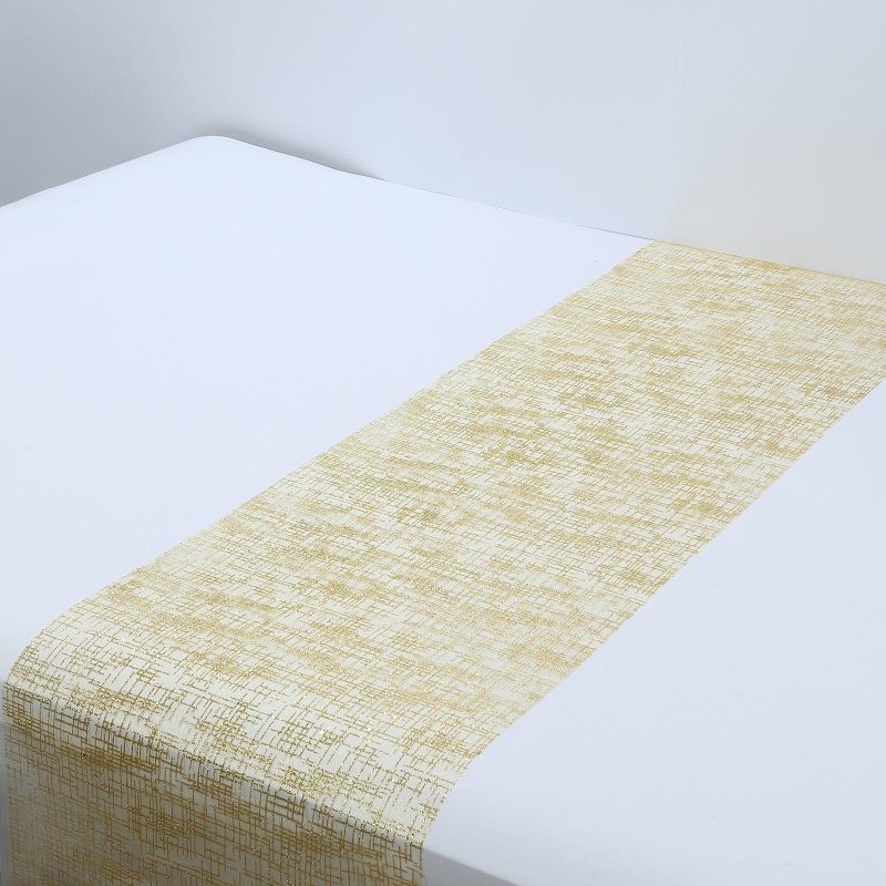 Metallic Gold Glitter Mesh Polyester Table Runner – 11″x108″  |   Stylish Stylish Metallic Gold