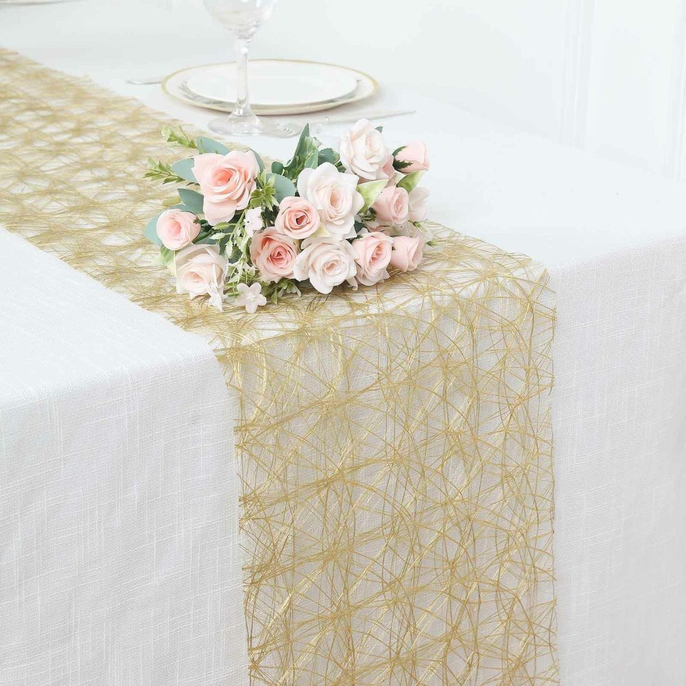 Metallic Gold Non-Woven Fiberweb Polyester Table Runner 50 GSM 12″x108″  |   Stylish Stylish Metallic Gold