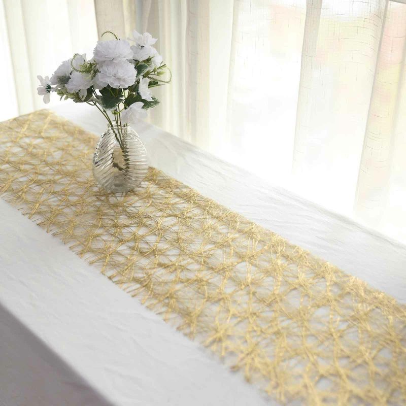 Metallic Gold Non-Woven Fiberweb Polyester Table Runner 50 GSM 12″x108″  |   Stylish Stylish Metallic Gold