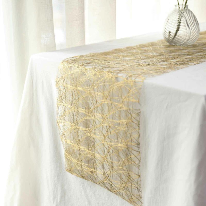 Metallic Gold Non-Woven Fiberweb Polyester Table Runner 50 GSM 12″x108″  |   Stylish Stylish Metallic Gold