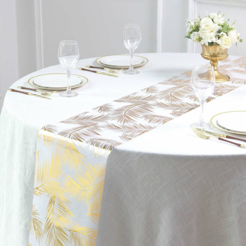 Metallic Gold Palm Leaves Non-Woven Foil Table Runner 108″  |   Stylish Stylish Stylish