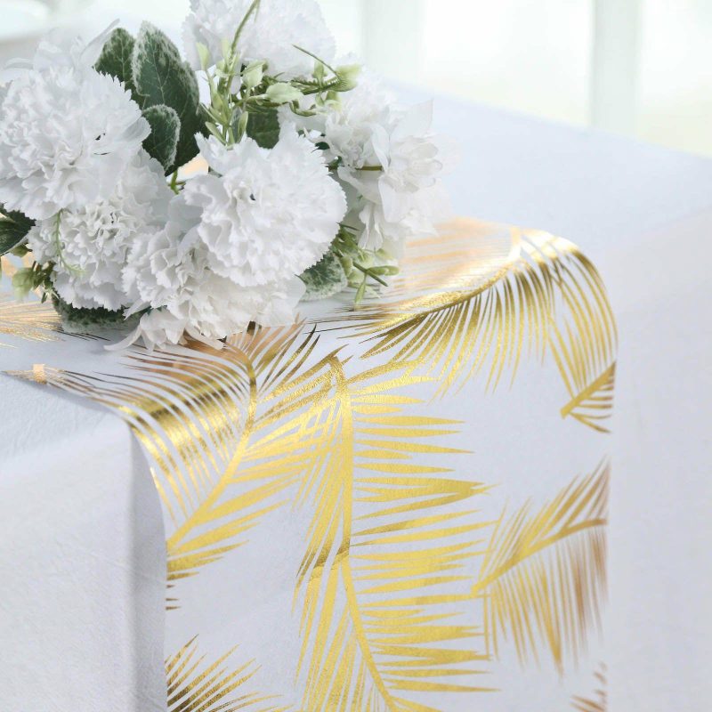 Metallic Gold Palm Leaves Non-Woven Foil Table Runner 108″  |   Stylish Stylish Stylish