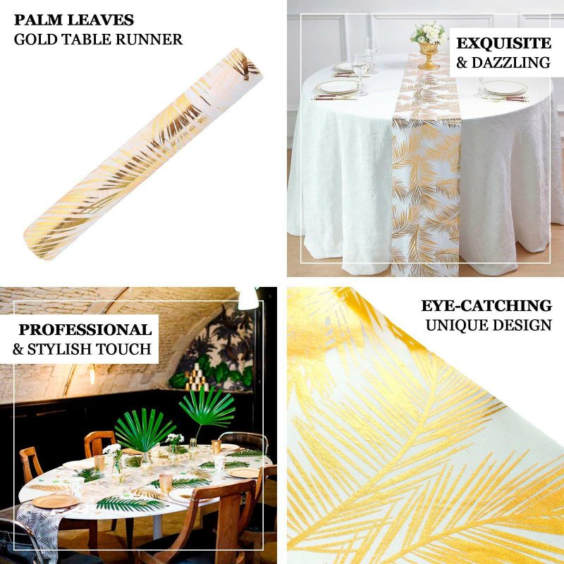 Metallic Gold Palm Leaves Non-Woven Foil Table Runner 108″  |   Stylish Stylish Stylish