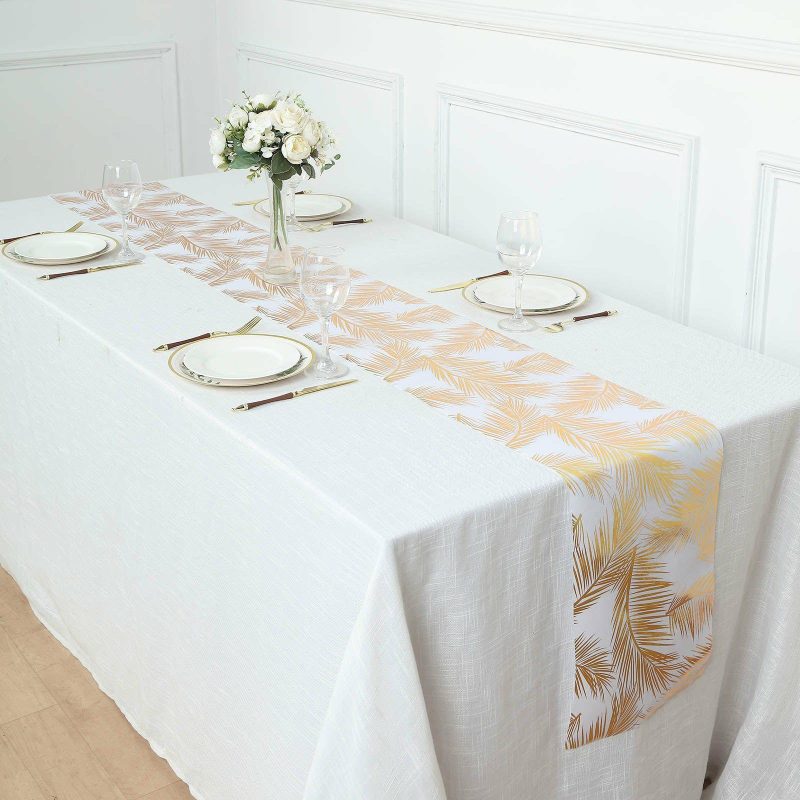 Metallic Gold Palm Leaves Non-Woven Foil Table Runner 108″  |   Stylish Stylish Stylish