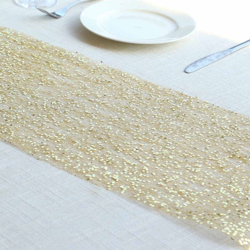 Metallic Gold Sequin Mesh Polyester Table Runner – 11″x108″  |   Stylish Stylish Metallic Gold