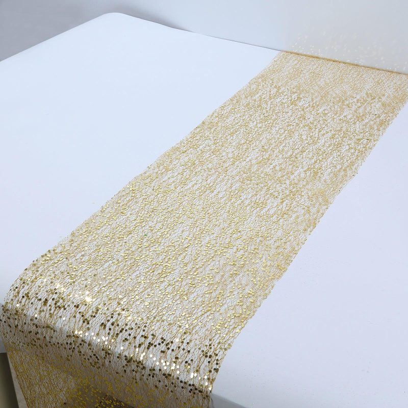 Metallic Gold Sequin Mesh Polyester Table Runner – 11″x108″  |   Stylish Stylish Metallic Gold