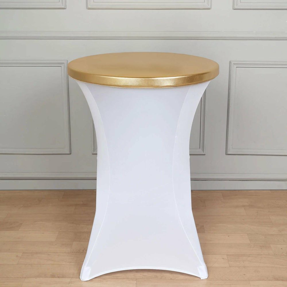 Metallic Gold Spandex Stretch Fitted Cocktail Table Top Cover  |   Spandex & Fitted Spandex & Fitted Gold