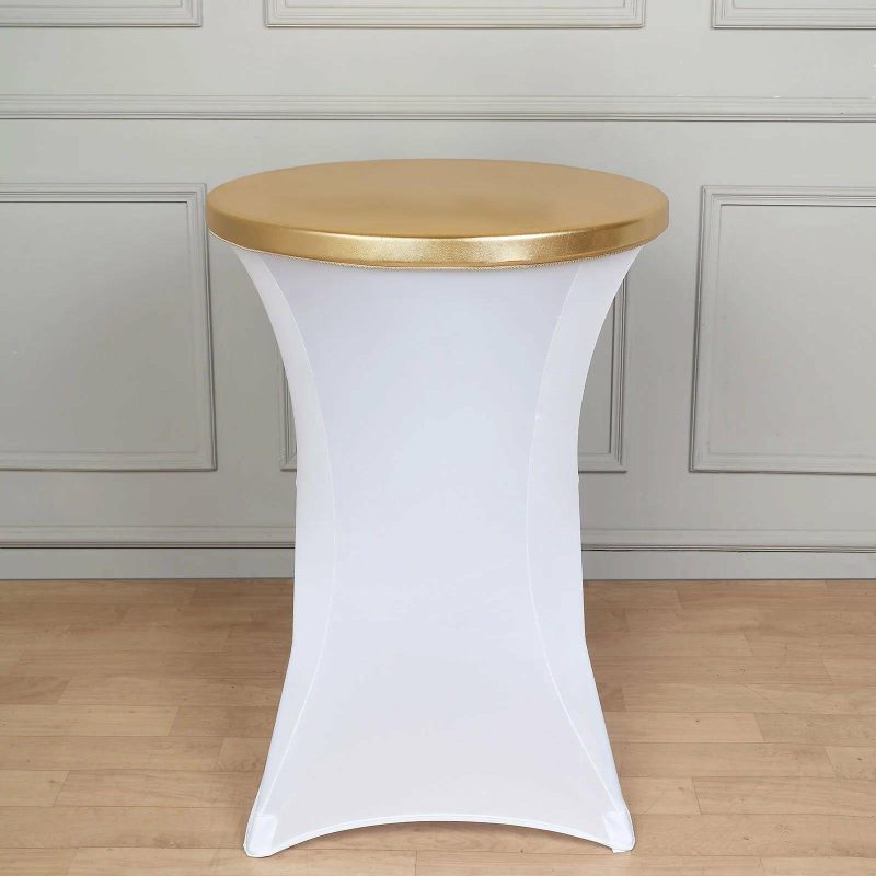 Metallic Gold Spandex Stretch Fitted Cocktail Table Top Cover  |   Spandex & Fitted Spandex & Fitted Gold