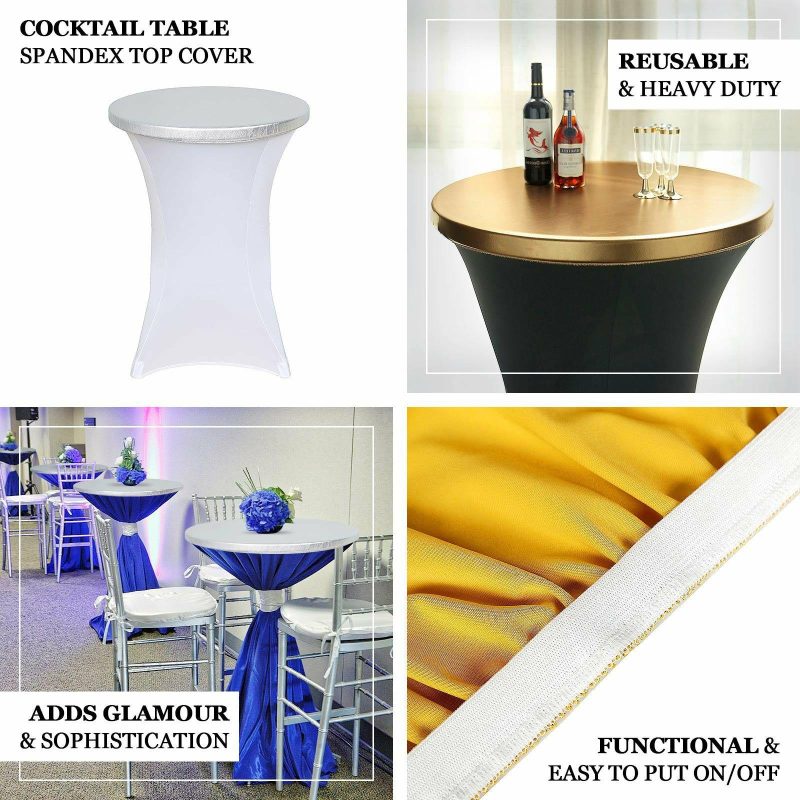 Metallic Gold Spandex Stretch Fitted Cocktail Table Top Cover  |   Spandex & Fitted Spandex & Fitted Gold