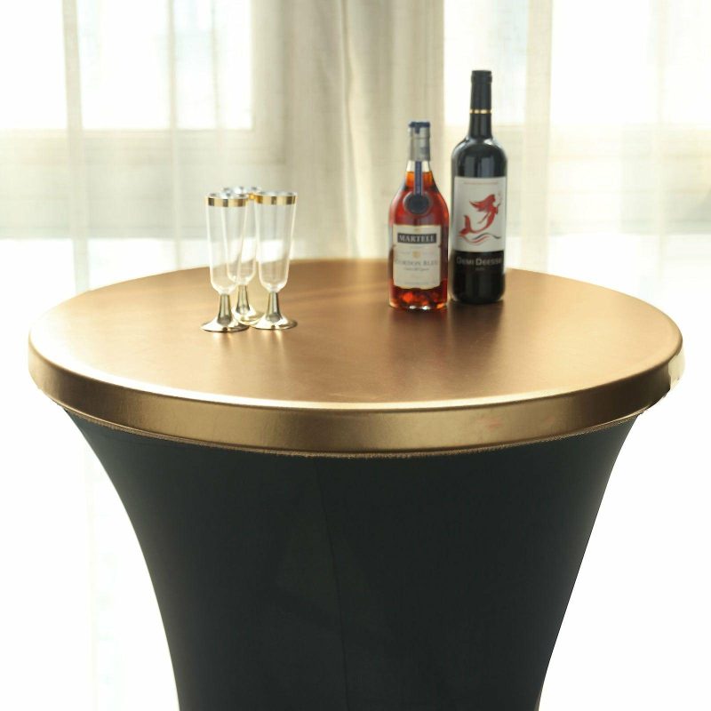 Metallic Gold Spandex Stretch Fitted Cocktail Table Top Cover  |   Spandex & Fitted Spandex & Fitted Gold