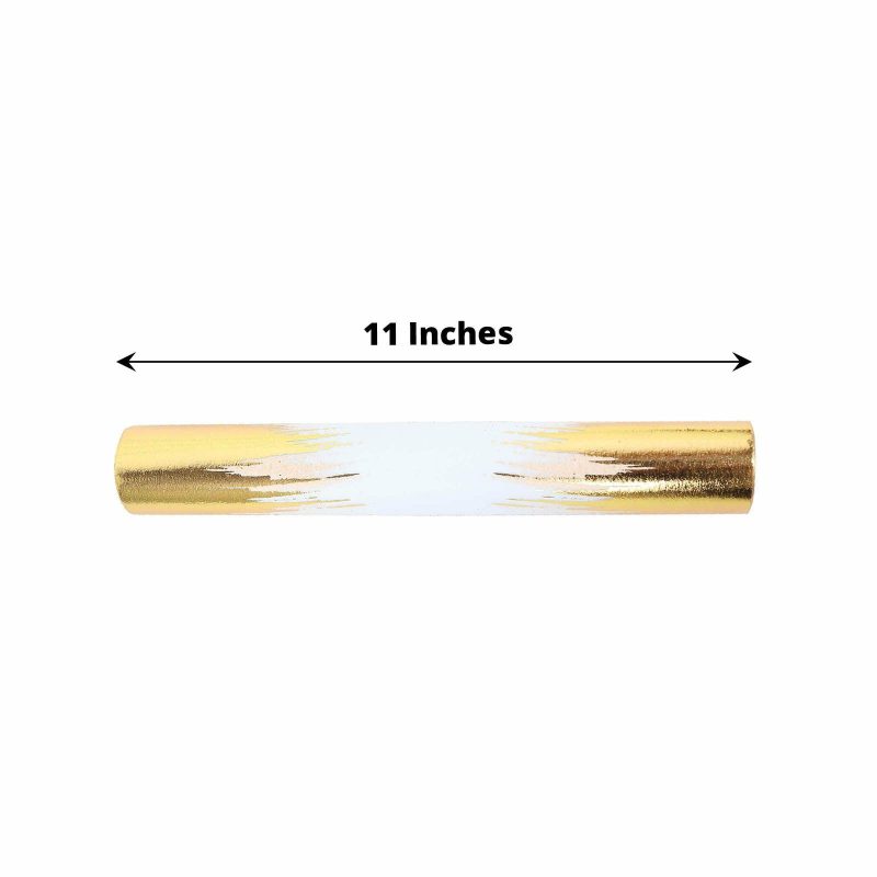 Metallic Gold / White Icicle Print Non-Woven Foil Table Runner 108″  |   Stylish Stylish Stylish