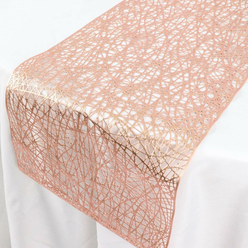 Metallic Rose Gold Non-Slip Plastic Woven Vinyl Table Runner, Reversible Tabletop Runner 13″x6ft  |   Stylish Stylish Metallic Rose Gold