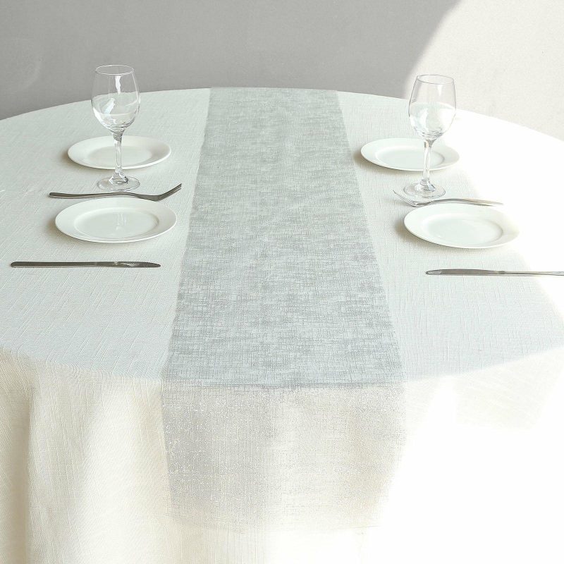 Metallic Silver Glitter Mesh Polyester Table Runner – 11″x108″  |   Stylish Stylish Metallic Silver