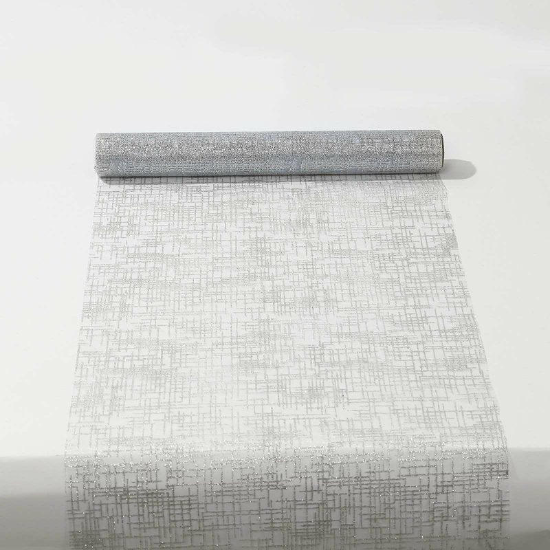 Metallic Silver Glitter Mesh Polyester Table Runner – 11″x108″  |   Stylish Stylish Metallic Silver