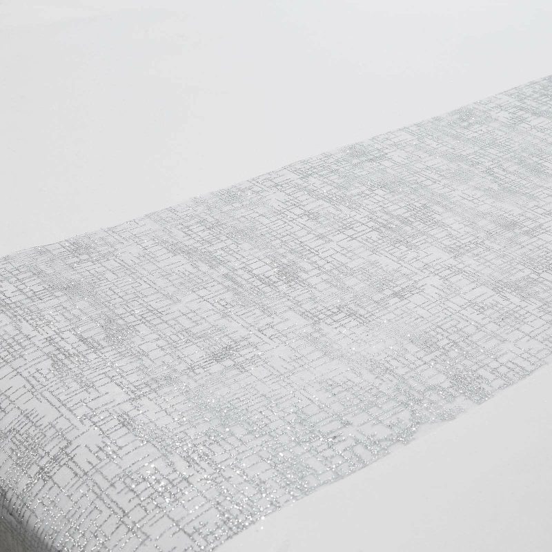 Metallic Silver Glitter Mesh Polyester Table Runner – 11″x108″  |   Stylish Stylish Metallic Silver