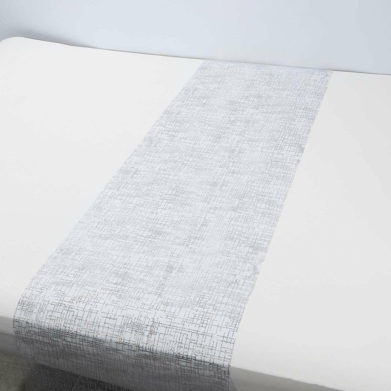 Metallic Silver Glitter Mesh Polyester Table Runner – 11″x108″  |   Stylish Stylish Metallic Silver