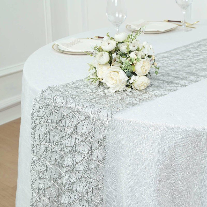 Metallic Silver Non-Woven Fiberweb Polyester Table Runner 50 GSM 12″x108″  |   Stylish Stylish Metallic Silver