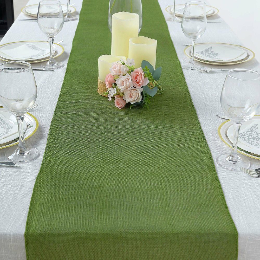 Moss Green Boho Chic Rustic Faux Jute Linen Table Runner 14″x108″  |   Jute Burlap & Lace Jute Burlap & Lace Jute Burlap & Lace