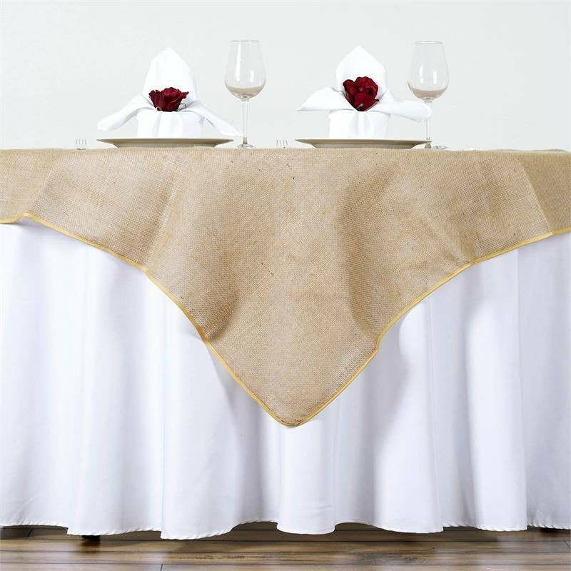 Natural Authentic Rustic Burlap Jute Square Table Overlay 60″x60″  |   Jute Burlap & Lace Jute Burlap & Lace Jute Burlap & Lace