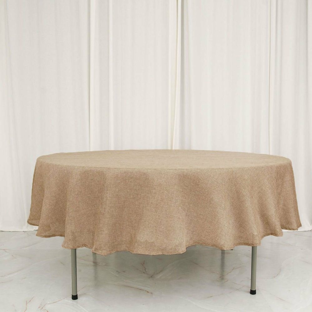 Natural Jute Seamless Faux Burlap Round Tablecloth Boho Chic Table Decor 90″  |   Jute Burlap & Lace Jute Burlap & Lace Jute Burlap & Lace