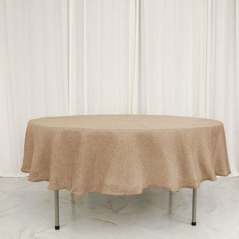 Natural Jute Seamless Faux Burlap Round Tablecloth Boho Chic Table Decor 90″  |   Jute Burlap & Lace Jute Burlap & Lace Jute Burlap & Lace