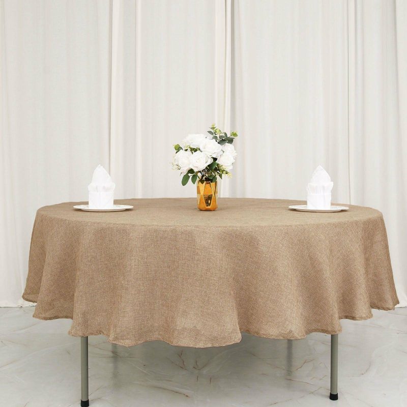 Natural Jute Seamless Faux Burlap Round Tablecloth Boho Chic Table Decor 90″  |   Jute Burlap & Lace Jute Burlap & Lace Jute Burlap & Lace