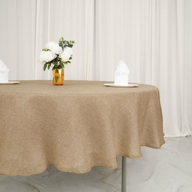 Natural Jute Seamless Faux Burlap Round Tablecloth Boho Chic Table Decor 90″  |   Jute Burlap & Lace Jute Burlap & Lace Jute Burlap & Lace