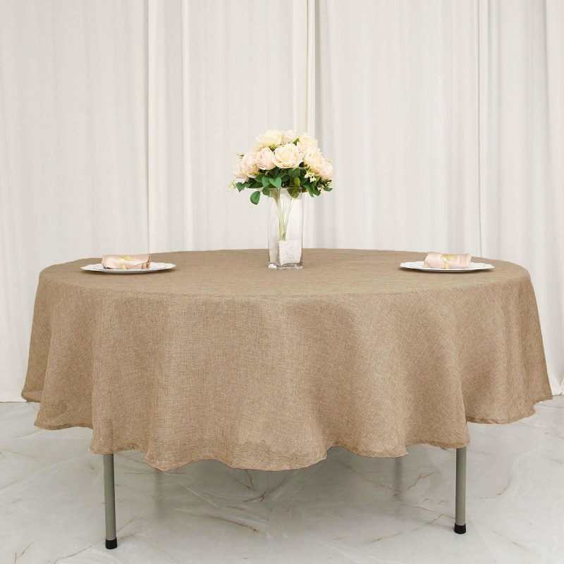 Natural Jute Seamless Faux Burlap Round Tablecloth Boho Chic Table Decor 90″  |   Jute Burlap & Lace Jute Burlap & Lace Jute Burlap & Lace