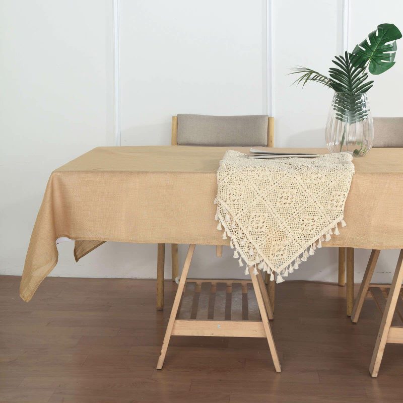 Natural Seamless Rectangular Tablecloth, Linen Table Cloth With Slubby Textured, Wrinkle Resistant 60″x102″  |   Jute Burlap & Lace Jute Burlap & Lace Jute Burlap & Lace