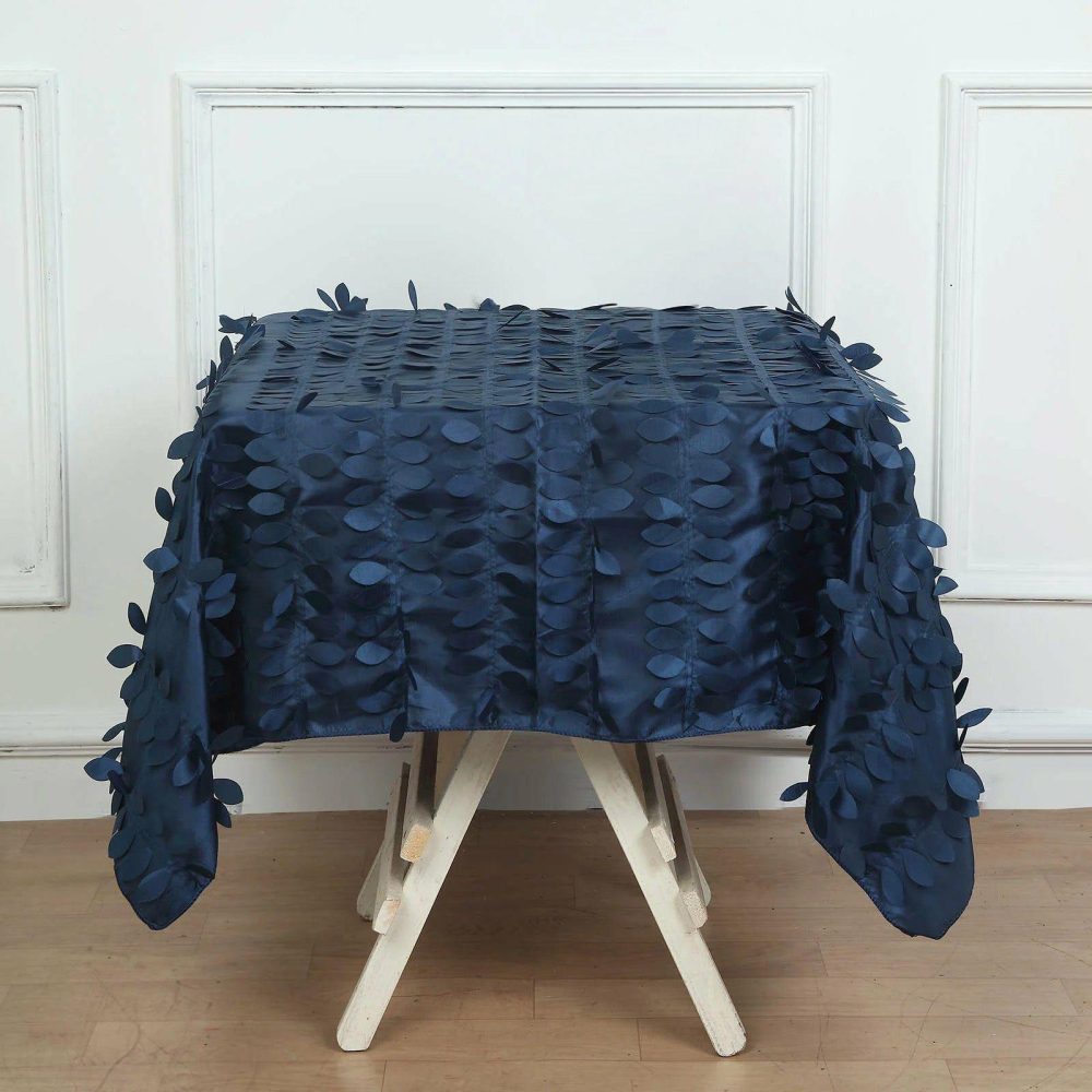 Navy Blue 3D Leaf Petal Taffeta Fabric Seamless Square Tablecloth 54″  |   Pintuck, Crinkle & Leaf Pintuck, Crinkle & Leaf Navy blue