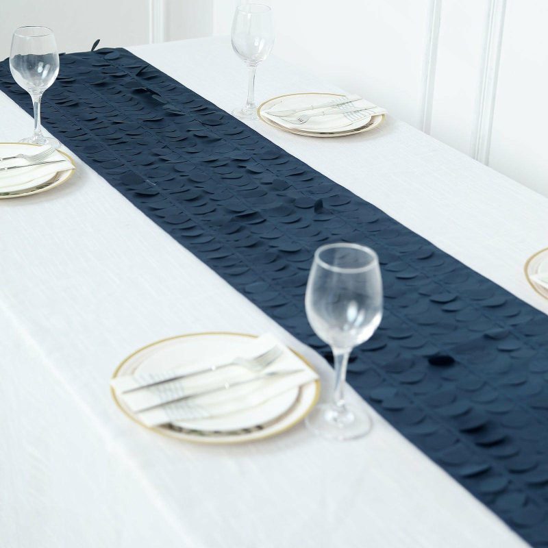 Navy Blue 3D Leaf Petal Taffeta Fabric Table Runner 12″x108″  |   Stylish Stylish Navy blue