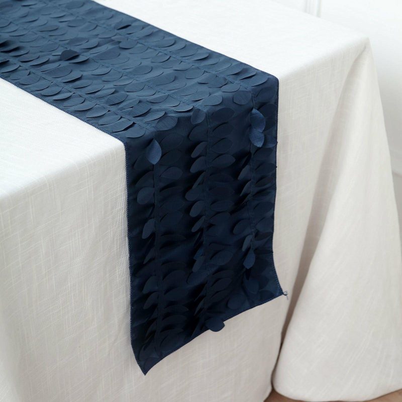 Navy Blue 3D Leaf Petal Taffeta Fabric Table Runner 12″x108″  |   Stylish Stylish Navy blue