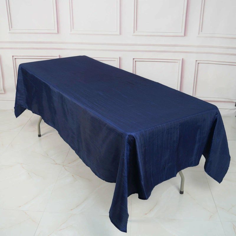 Navy Blue Accordion Crinkle Taffeta Seamless Rectangle Tablecloth 60″x102″  |   Pintuck, Crinkle & Leaf Pintuck, Crinkle & Leaf Navy blue