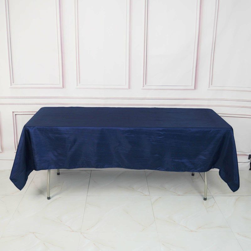 Navy Blue Accordion Crinkle Taffeta Seamless Rectangle Tablecloth 60″x102″  |   Pintuck, Crinkle & Leaf Pintuck, Crinkle & Leaf Navy blue