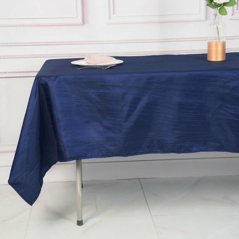 Navy Blue Accordion Crinkle Taffeta Seamless Rectangle Tablecloth 60″x102″  |   Pintuck, Crinkle & Leaf Pintuck, Crinkle & Leaf Navy blue