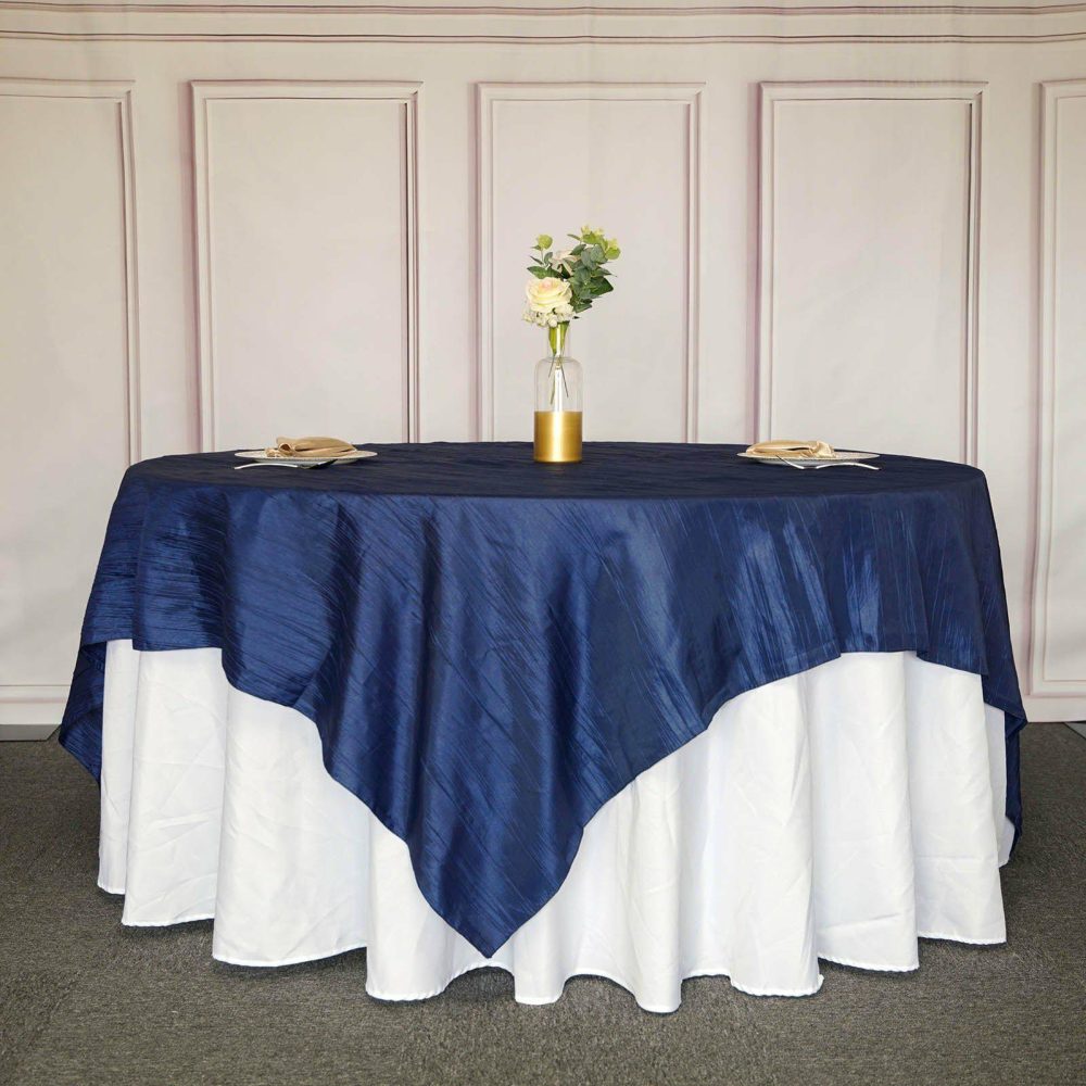 Navy Blue Accordion Crinkle Taffeta Square Table Overlay 90″x90″  |   Satin & Taffeta Satin & Taffeta Navy blue