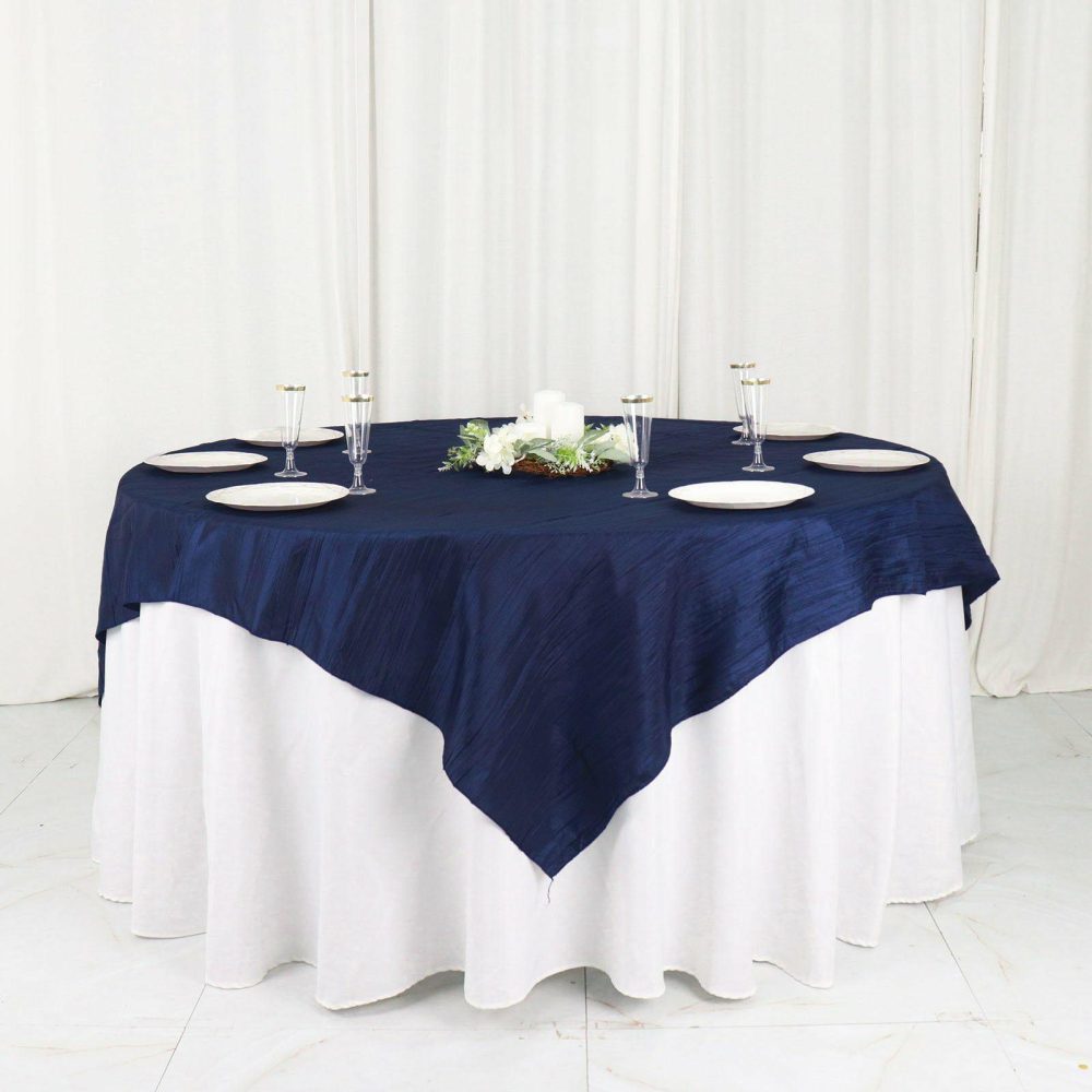 Navy Blue Accordion Crinkle Taffeta Table Overlay, Square Tablecloth Topper 72″x72″  |   Satin & Taffeta Satin & Taffeta Navy blue